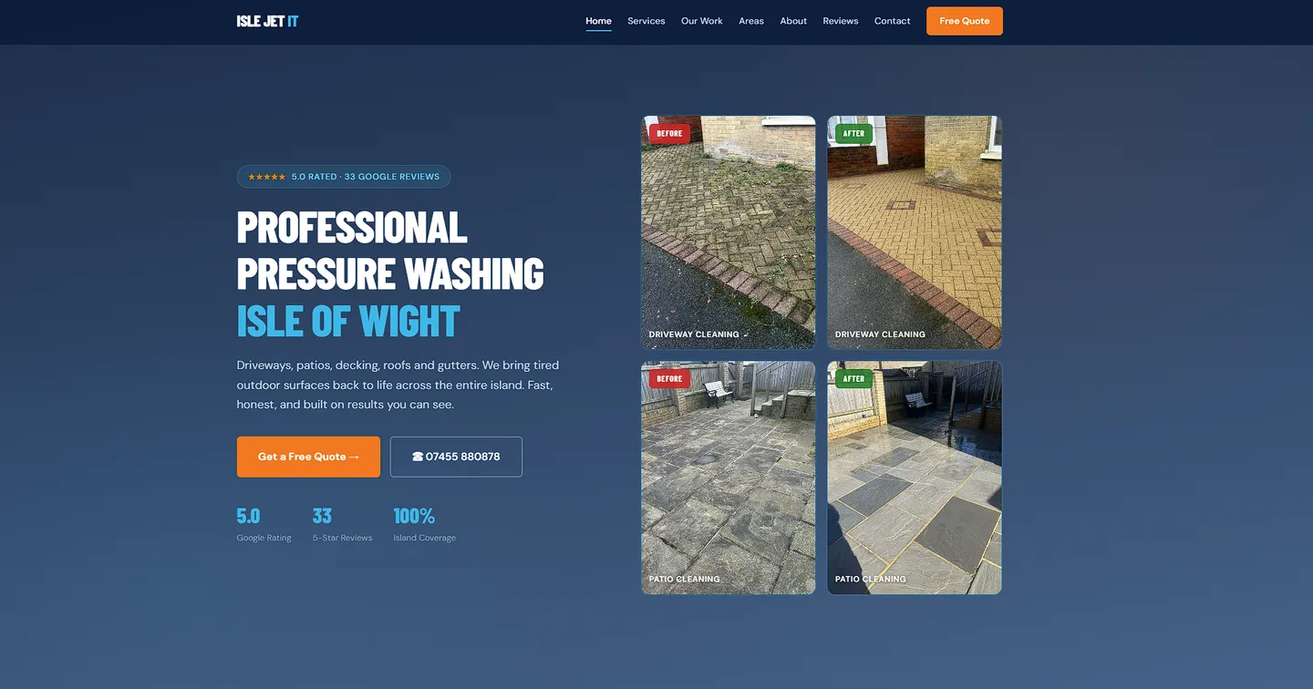 Isle Jet It pressure washing website, built by FORGE